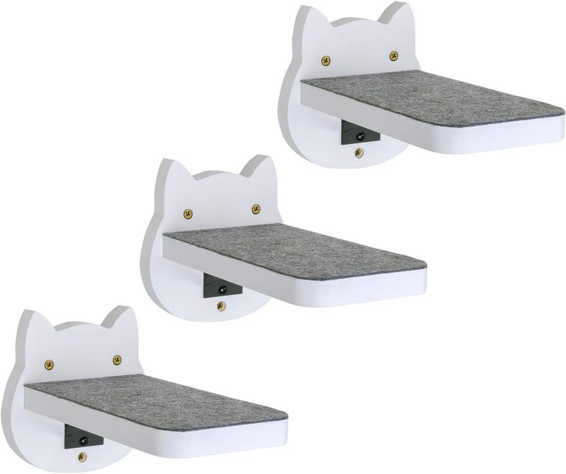ES Pets White Painted Wooden Cat Wall Floating Steps Set of 3 - Wall Mounted Cat Floating Furniture Shelves and Perches, Sturdy Climber Stairs Ladders - Holds up 30lbs - Image 1